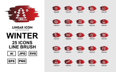 Conjunto de iconos de paquete de cepillo de línea de invierno 25 premium
