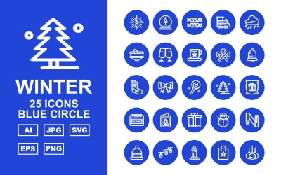 Набор иконок 25 Premium Winter Blue Circle Pack