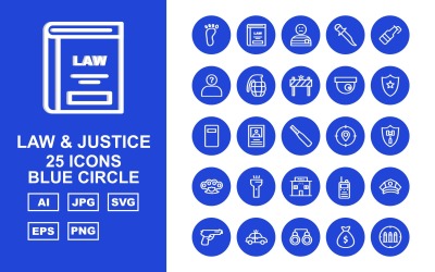 25 Premium Law and Justice Blue Circle Pack Ikonuppsättning