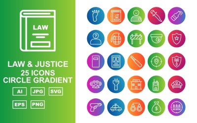 25 Premium Law and Justice Circle Gradient Pack Ikonuppsättning