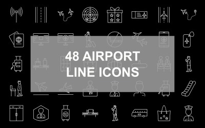 2 - Sada ikon obrácené linie na letišti