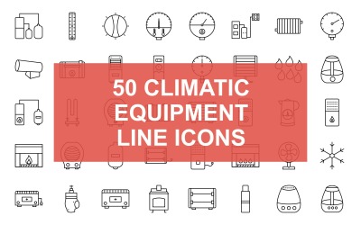 1 - Set di icone nere della linea di attrezzature climatiche