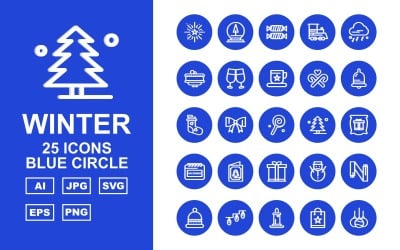 Zestaw ikon 25 Premium Winter Blue Circle Pack