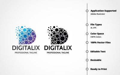 Lettre D - modèle de logo Digitalix