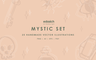 Mystic Handmade  Illustrations Set - Vector Image