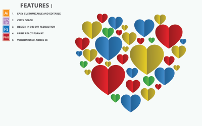 Färgrik hjärtavektordesign - illustration