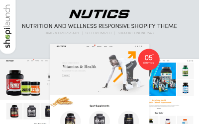 Nutics - тема харчування та оздоровлення, що відповідає Shopify