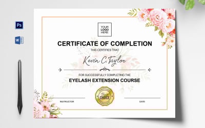 Floral Eyelash Extension Course Certificate Template