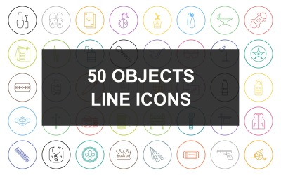 6 - Conjunto de ícones de círculo redondo de linha de objetos