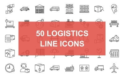 Conjunto de ícones pretos de 50 linhas de logística