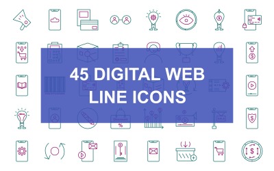 8 - Digital webblinje Ikonuppsättning med två färger