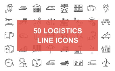 50 logistiklinje svart ikonuppsättning