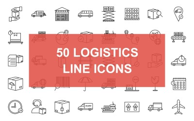 Set di icone nere di 50 linee logistiche
