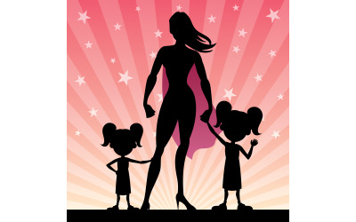 Super Mom 2 Daughters - Illustration