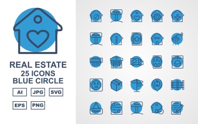Набор иконок синий круг 25 премиум-класса