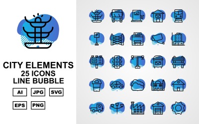 25 Premium City elementów linii Bubble Icon Set