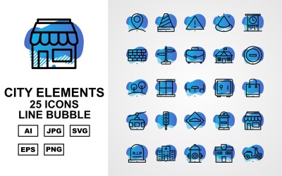 25 Premium City elementów linii Bubble Icon Set