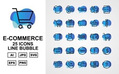25 Premium E-Commerce Line Bubble Icon Set