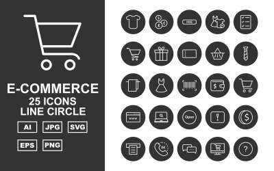 25 Premium E-Commerce Line Circle Icon Set