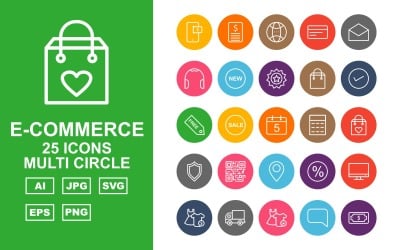 25 Premium E-Commerce Multi Circle Icon Set