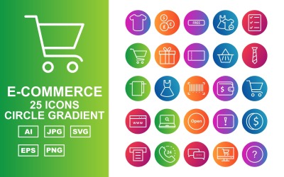 25 Premium e-handelscirkel tonad ikonuppsättning