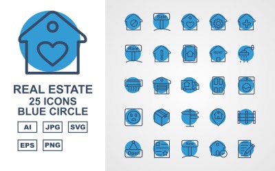 25 Premium Real Estate Blue Circle Icon Set