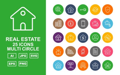 25 Premium Real Estate Multi Circle Icon Set