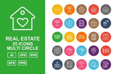 25 Premium Real Estate Multi Circle Ikonuppsättning