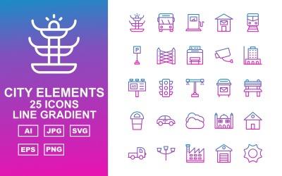 25优质城市元素线渐变图标集