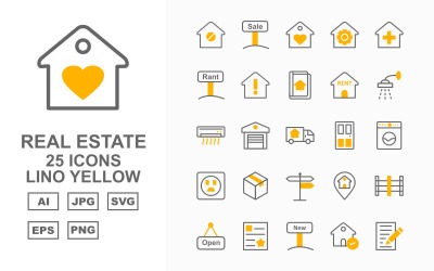 Zestaw 25 żółtych ikon Premium Real Estate Lino