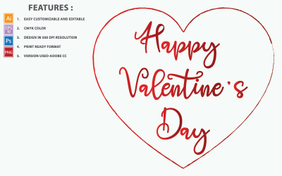 Esquema de corazón y texto de feliz día de San Valentín - Ilustración