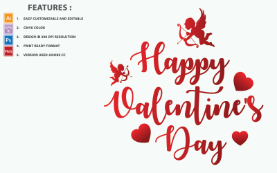 Szczęśliwy Valentine Day Writing Vector Design - Ilustracja