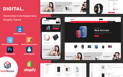"Digital - Multipurpose Electronics" - адаптивний Shopify шаблон №152636