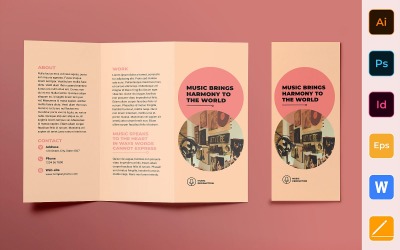 Driebladige brochure over muziekproductie - huisstijlsjabloon