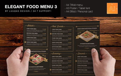 Versione scura menu 3 cibo elegante - modello di identità aziendale