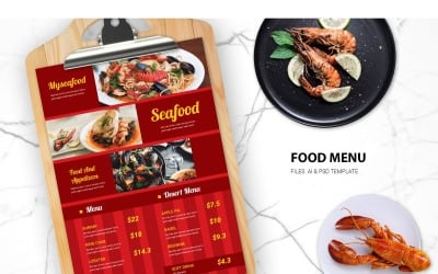 Lebensmittelmenü Meeresfrüchte - Corporate Identity Template