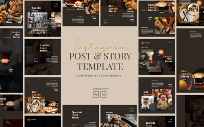 Minimalistisk restaurang Instagram Post och berättelsemall för sociala medier