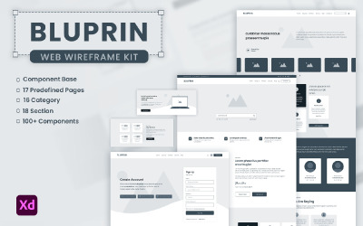 BLUPRIN - sada drátových modelů Adobe XD pro prvky webového uživatelského rozhraní