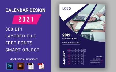 Calendário de parede 2021 Design Template Planner