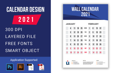 Modelo de design de calendário de parede mínimo 2021 Planejador