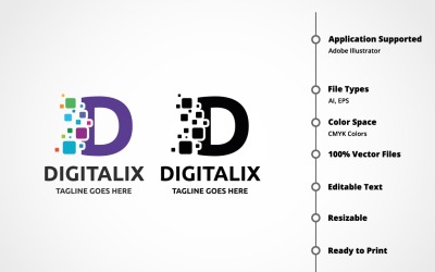 Buchstabe D - Digitalix-Logo-Vorlage