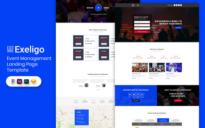 Elemente der Benutzeroberfläche der Event Management-Landingpage-Vorlage