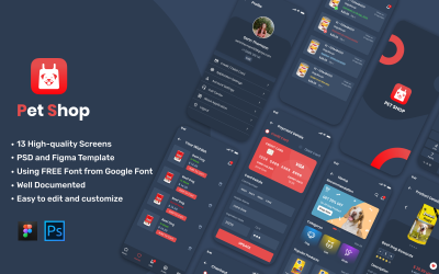 Kit d&amp;#39;application d&amp;#39;interface utilisateur Pet Shop - Figma et Adobe Photoshop