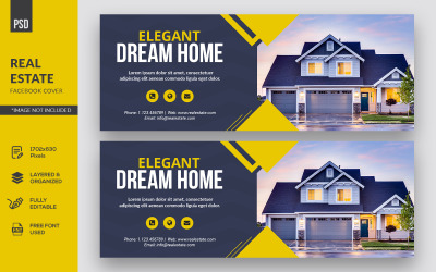 Modèle de couverture et de bannière de médias sociaux pour les biens immobiliers élégants