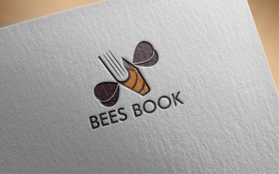 Modelo de logotipo plano de livro de abelha