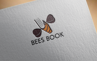 Шаблон логотипа плоской пчелиной книги