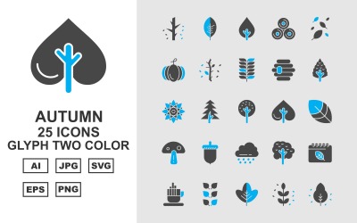 25 Conjunto de ícones de duas cores Premium Glyph de outono