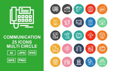 25 Conjunto de ícones de múltiplos círculos de comunicação premium