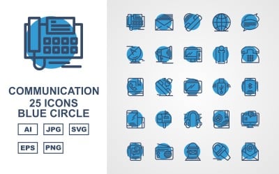25 Conjunto de iconos de círculo azul de comunicación premium
