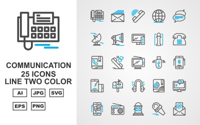 25 Conjunto de iconos de dos colores de línea de comunicación premium